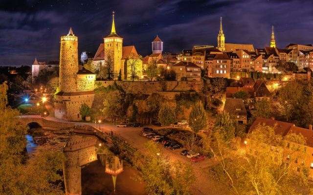 Alte Wasserkunst, Michaeliskirche und Spree in Bautzen, Deutschland