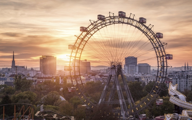 Vienna, Austria - October 26, 2017: View over the Prater with th