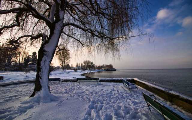 Romanshorns Hafen im Schnee